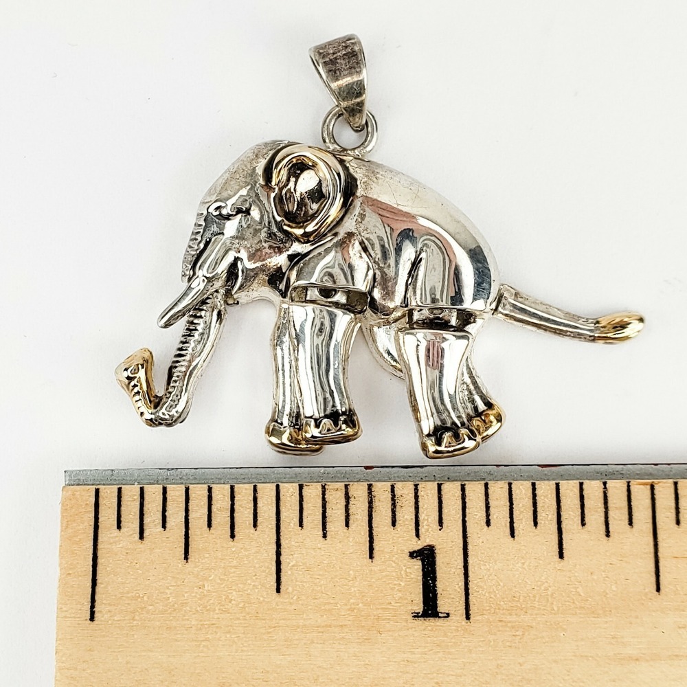 Vintage Silver and Gold Tone Articulated Elephant Pendant Super Cute - Picture 4 of 5